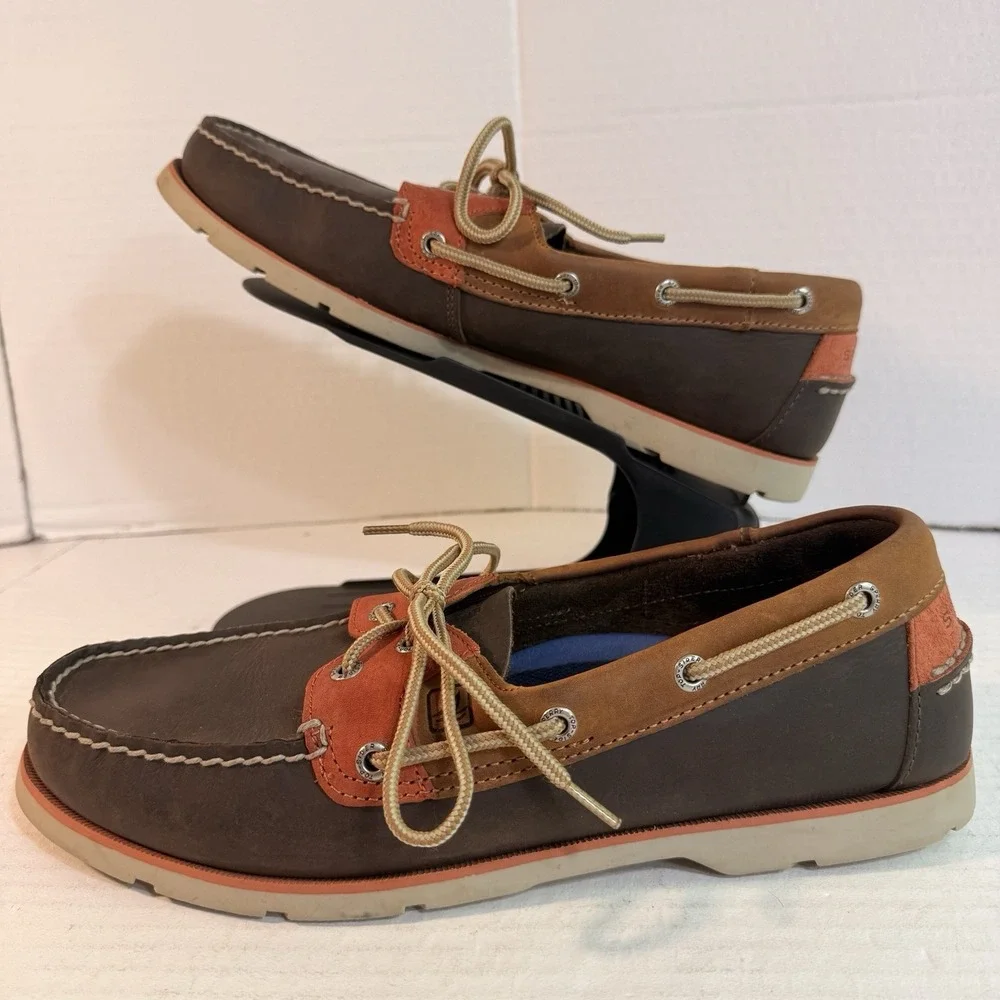 Mens 11 Sperry TopSider Boat Shoes Authentic 2-Eye Leather Orange Brown